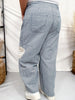 Blue & White Striped Drawstring Pants With Crochet Appliques - Whiskey Skies - ODDI