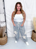 Blue & White Striped Drawstring Pants With Crochet Appliques - Whiskey Skies - ODDI