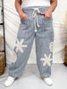 Blue & White Striped Drawstring Pants With Crochet Appliques - Whiskey Skies - ODDI