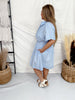 Blue & White Striped Shirt Dress With Cinched Waist - Whiskey Skies - ODDI