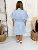 Blue & White Striped Shirt Dress With Cinched Waist - Whiskey Skies - ODDI