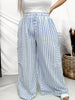 Blue & White Striped Wide Leg Lounge Pants - Whiskey Skies - ODDI