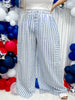 Blue & White Striped Wide Leg Lounge Pants - Whiskey Skies - ODDI