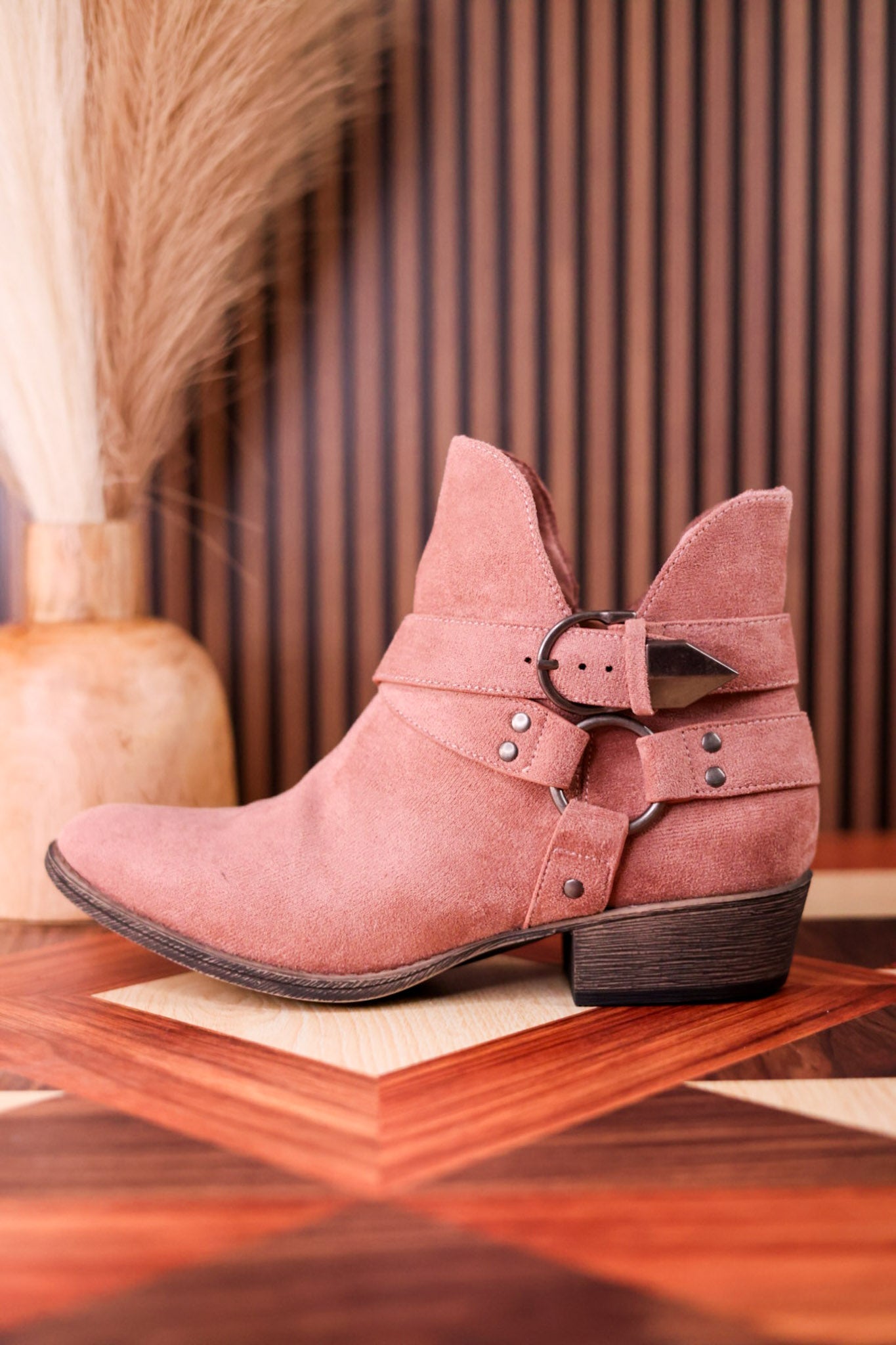 Blush Ankle Boots With Criss Cross Strap Detail - Whiskey Skies - VERY G