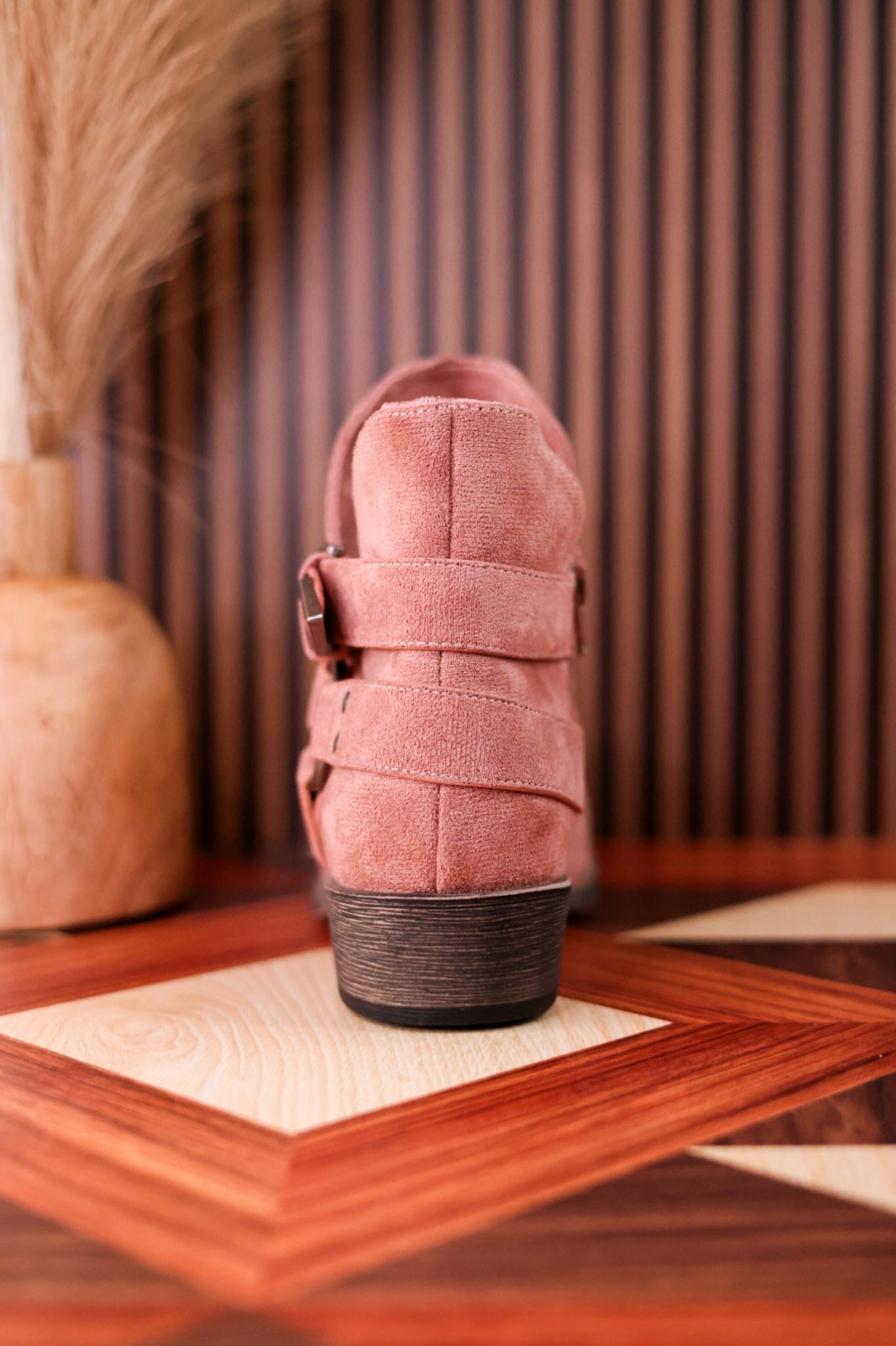 Blush Ankle Boots With Criss Cross Strap Detail - Whiskey Skies - VERY G