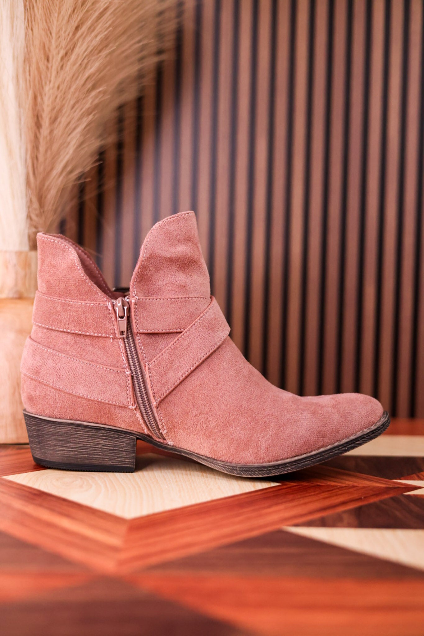 Blush Ankle Boots With Criss Cross Strap Detail - Whiskey Skies - VERY G