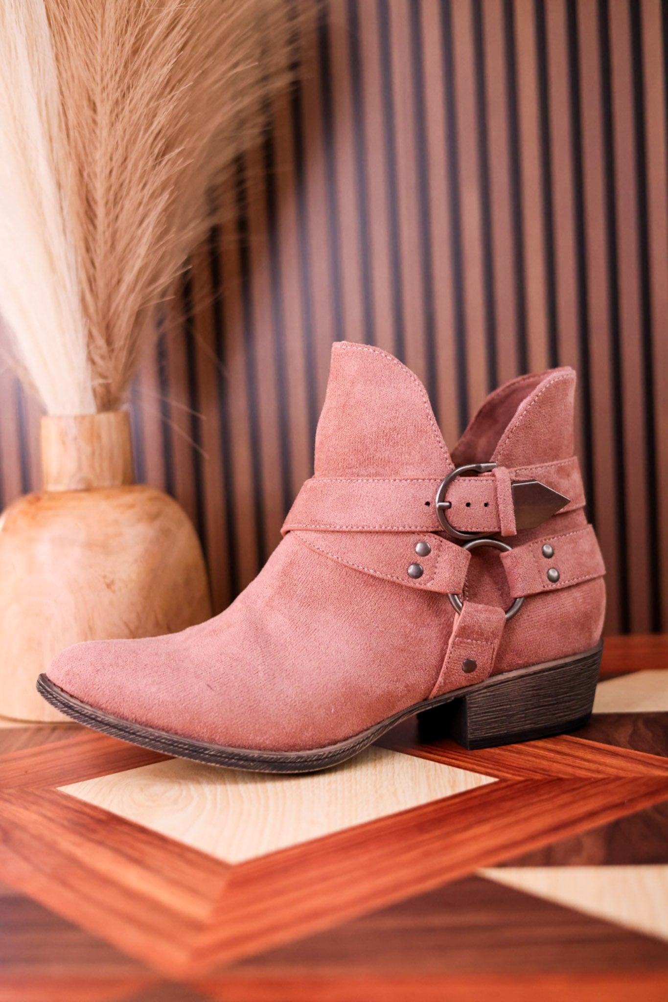 Blush Ankle Boots With Criss Cross Strap Detail - Whiskey Skies - VERY G