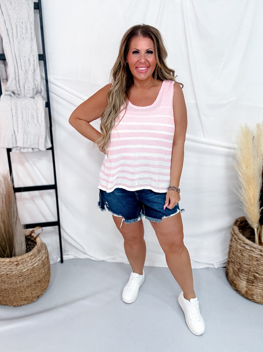 Blush & Ivory Striped Sleeveless Knit Top - Whiskey Skies - BIBI