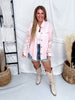 Blush Pink Crinkle Gauze Button Front Top With Embroidered Knit Sleeves - Whiskey Skies - BIBI