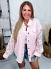 Blush Pink Crinkle Gauze Button Front Top With Embroidered Knit Sleeves - Whiskey Skies - BIBI