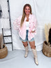 Blush Pink Crinkle Gauze Button Front Top With Embroidered Knit Sleeves - Whiskey Skies - BIBI