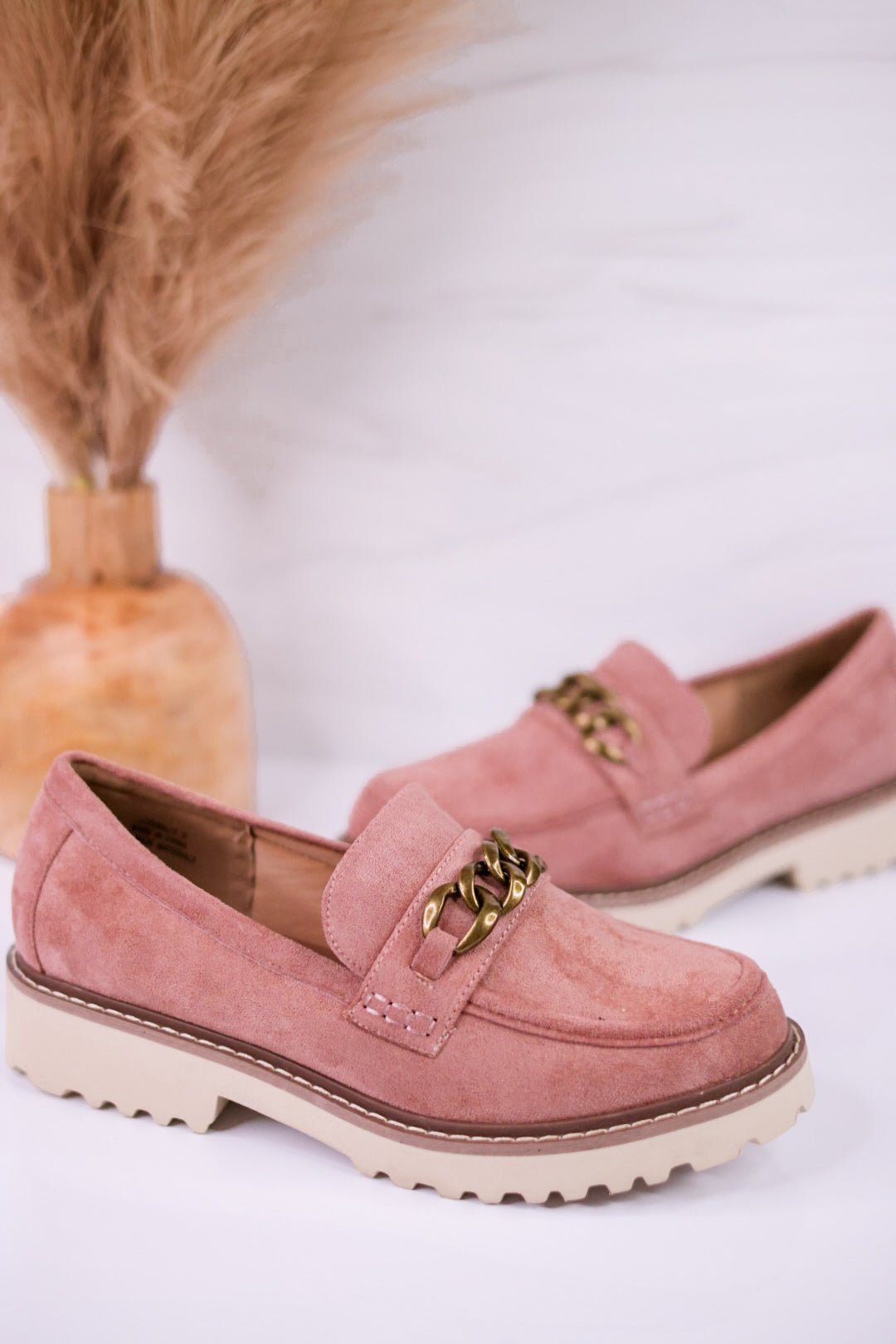 Blush Pink Loafers with Chain Detail - Whiskey Skies - CORKYS FOOTWEAR