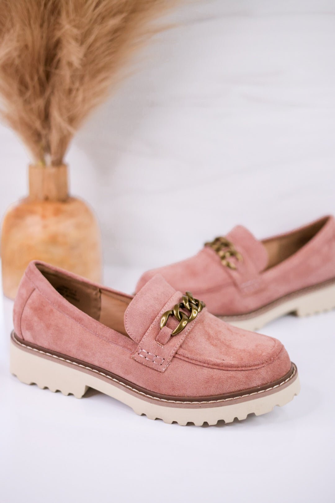 Blush Pink Loafers with Chain Detail - Whiskey Skies - CORKYS FOOTWEAR