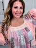 Blush Pink Square Neck Double Gauze Plaid Contrast Top - Whiskey Skies - POL CLOTHING INC.