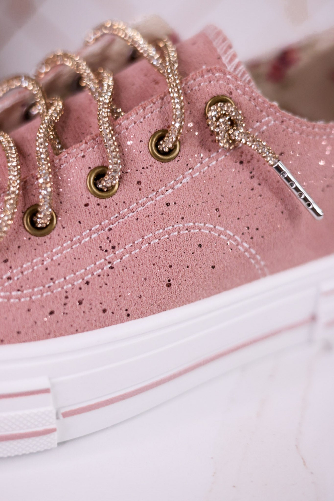 Blush Pink Suede Aman Sneakers With Metallic Splash - Whiskey Skies - VERY G