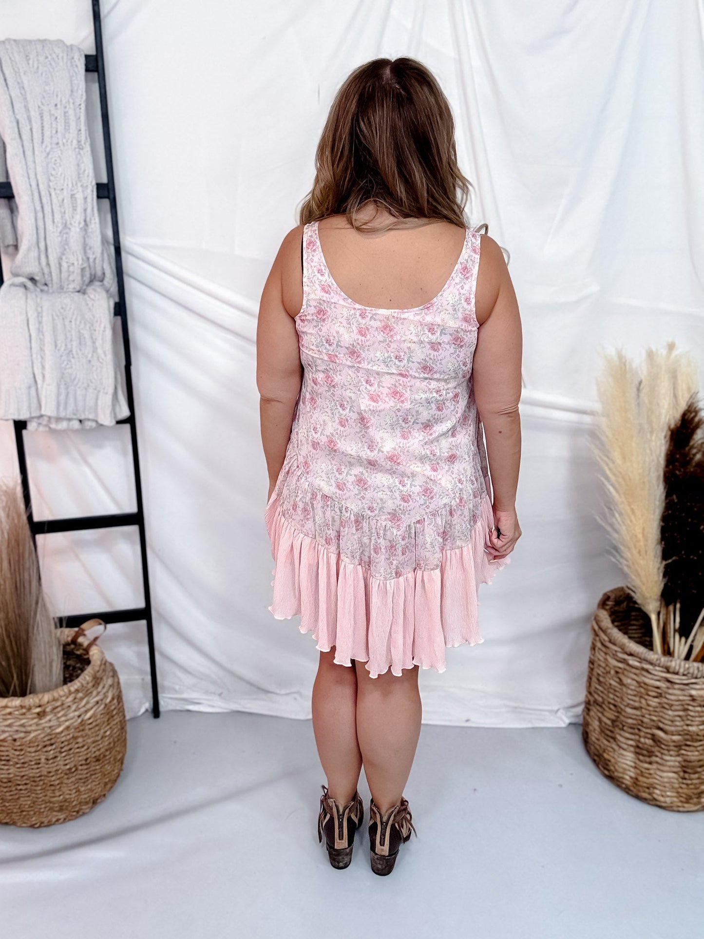 Blush Rose Floral Print Sleeveless Tiered Dress - Whiskey Skies - J.NNA