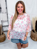 Blush Rose Print Short Sleeve Boxy Mesh Top - Whiskey Skies - BIBI