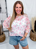 Blush Rose Print Short Sleeve Boxy Mesh Top - Whiskey Skies - BIBI
