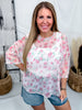 Blush Rose Print Short Sleeve Boxy Mesh Top - Whiskey Skies - BIBI