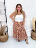 Bohemian Floral Elastic Waist Tiered Skirt - Whiskey Skies - HAYDEN