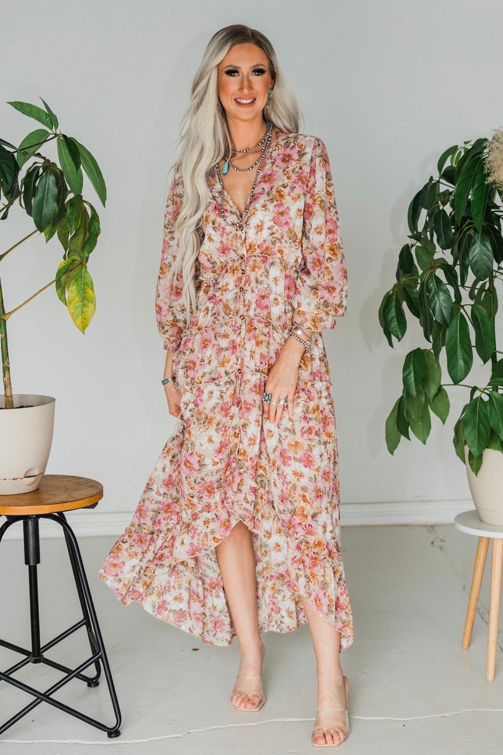 Bohemian Floral High/Low Maxi Dress - Whiskey Skies - SWEET GENERIS