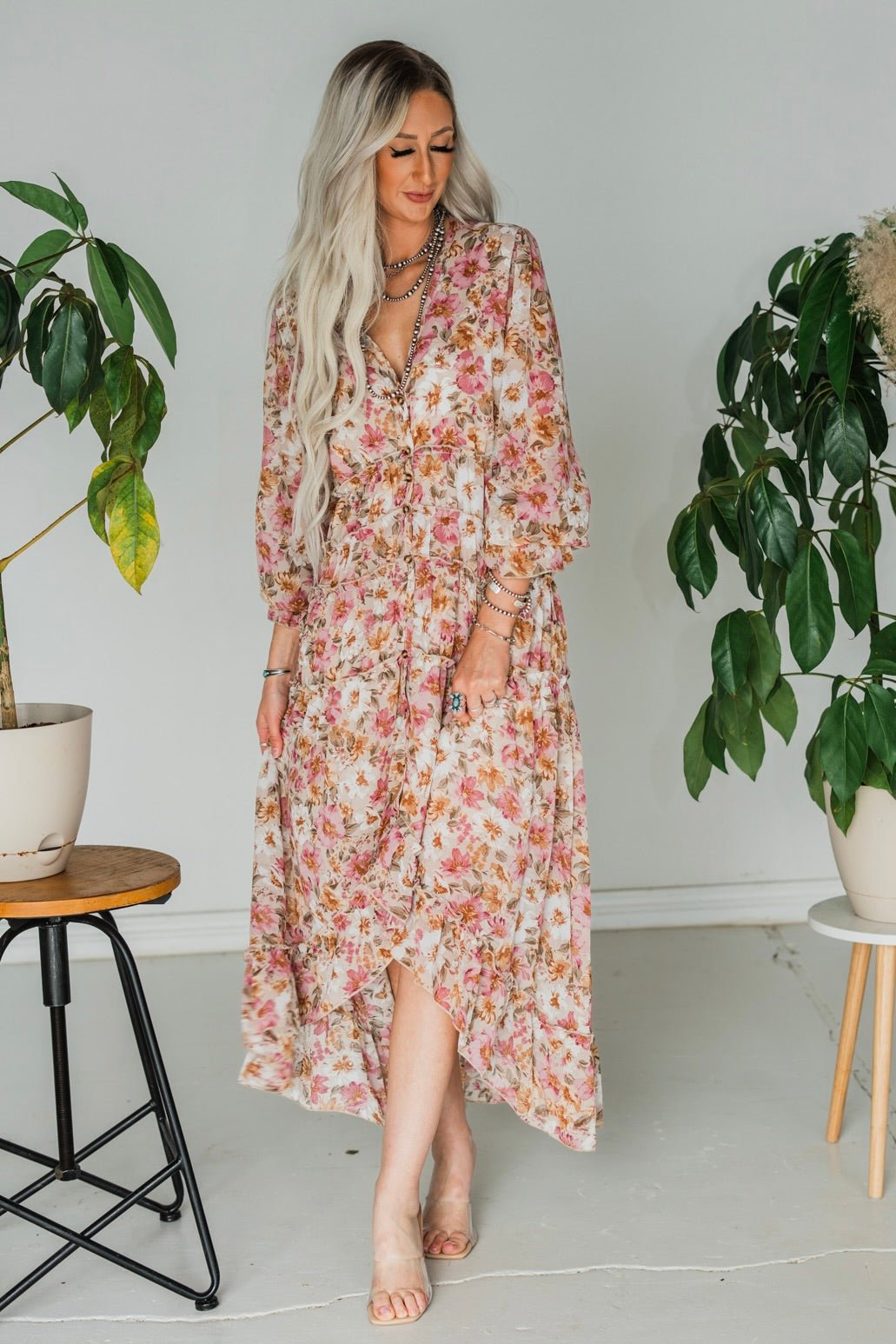 Bohemian Floral High/Low Maxi Dress - Whiskey Skies - SWEET GENERIS