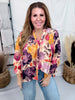 Bohemian Floral Woven 3/4 Sleeve Blouse - Whiskey Skies - UMGEE