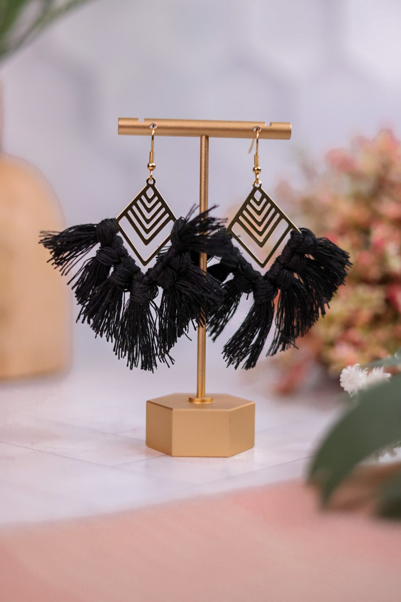 Boho Daze In Jet Black Earrings - Whiskey Skies - DIXIE BLISS