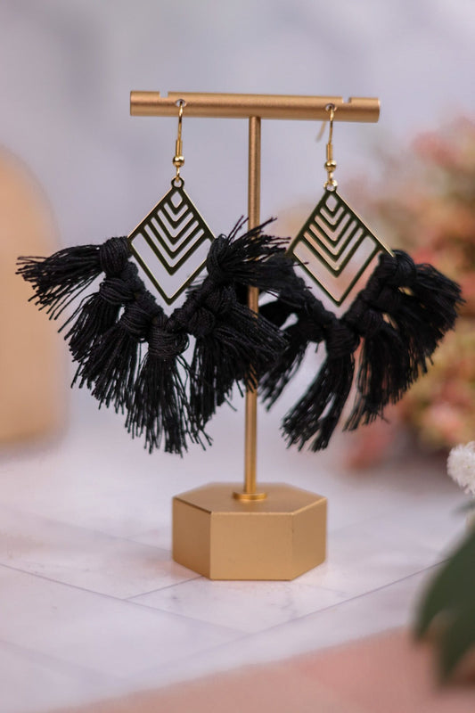 Boho Daze In Jet Black Earrings - Whiskey Skies - DIXIE BLISS