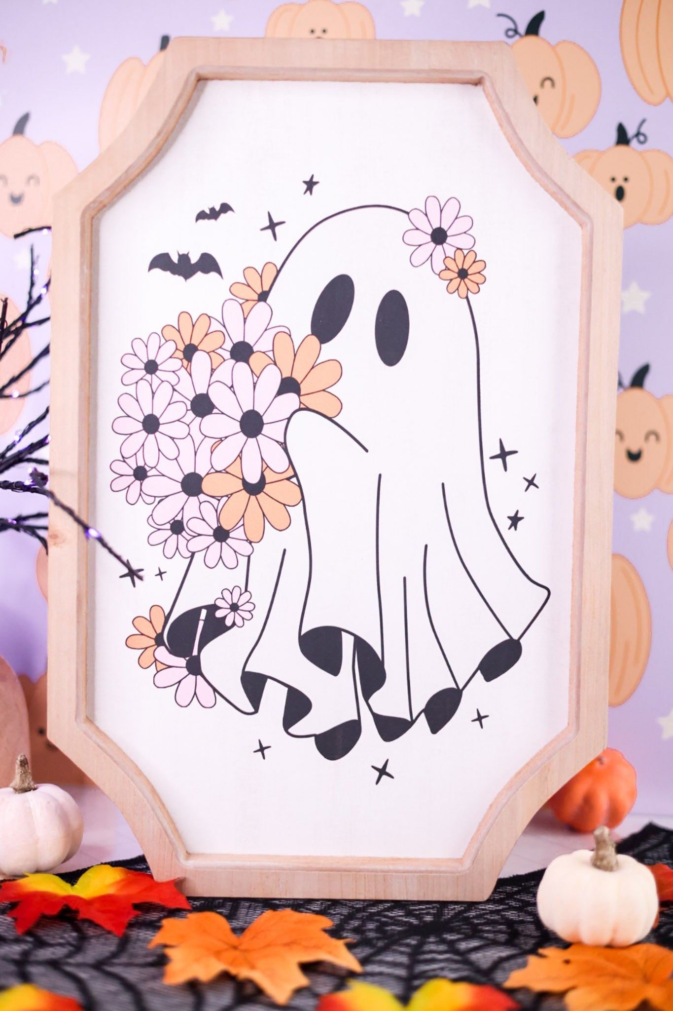 Boho Flower Ghost Wall Sign - Whiskey Skies - HANNA'S HANDIWORKS