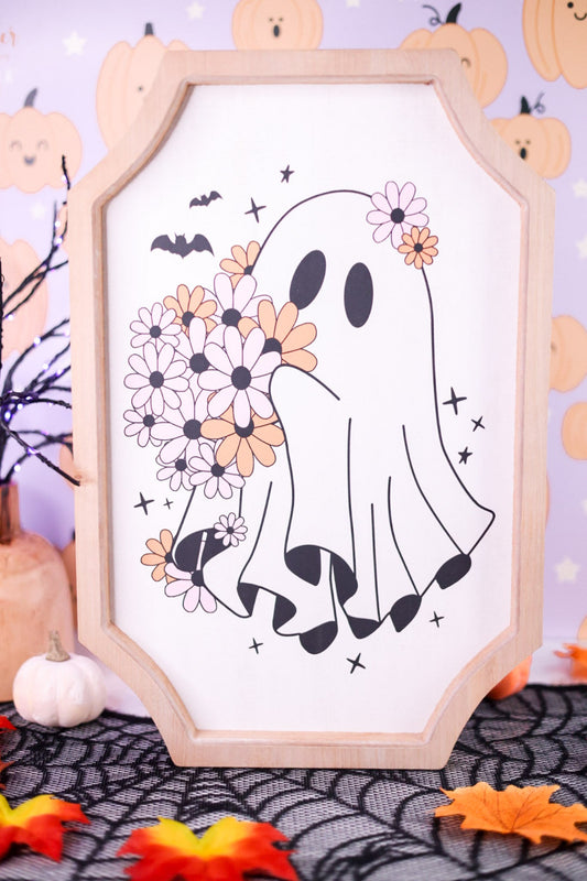 Boho Flower Ghost Wall Sign - Whiskey Skies - HANNA'S HANDIWORKS