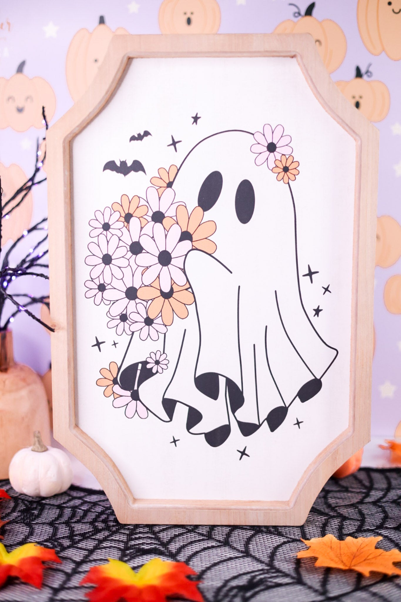 Boho Flower Ghost Wall Sign - Whiskey Skies - HANNA'S HANDIWORKS