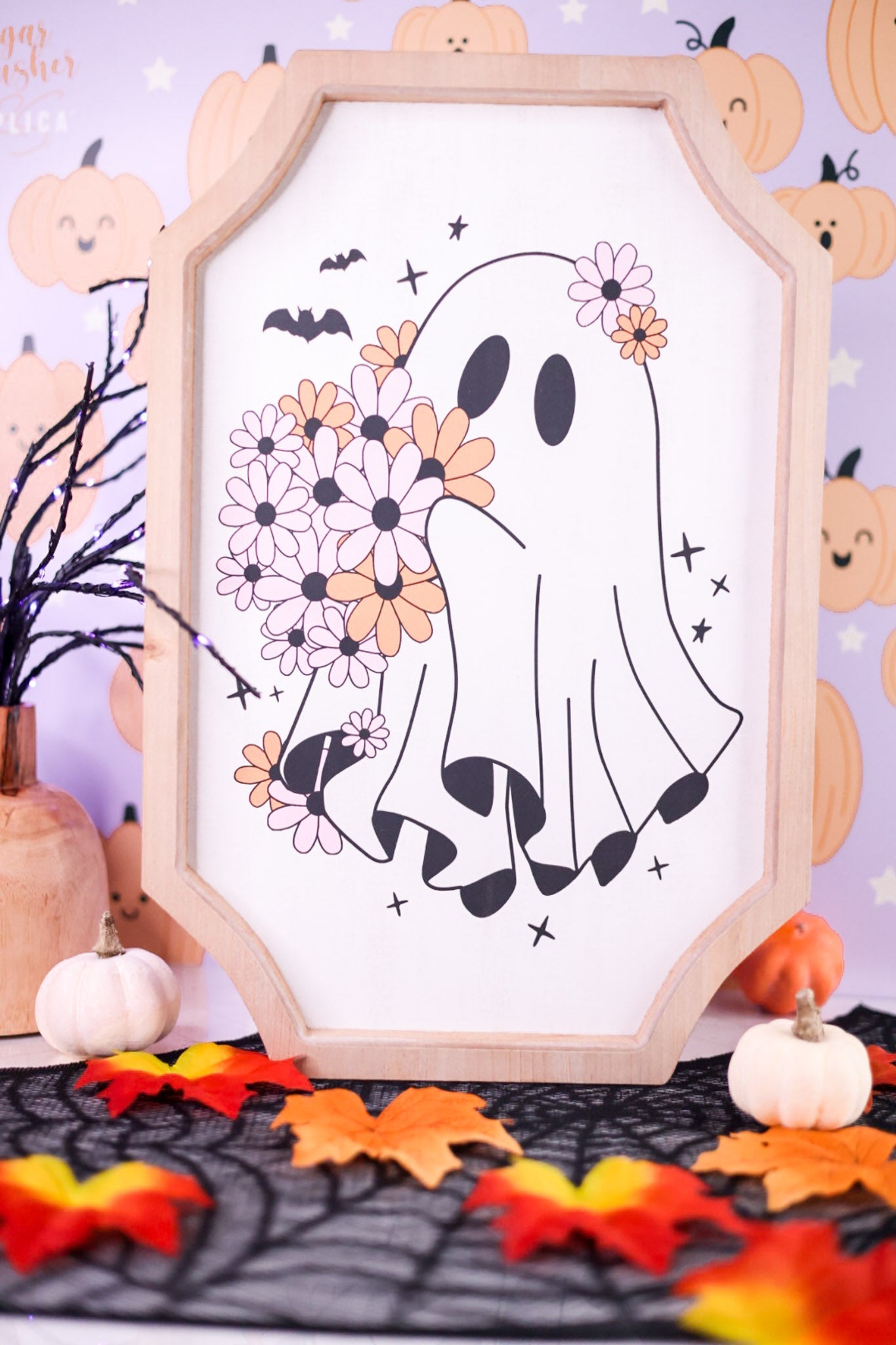 Boho Flower Ghost Wall Sign - Whiskey Skies - HANNA'S HANDIWORKS
