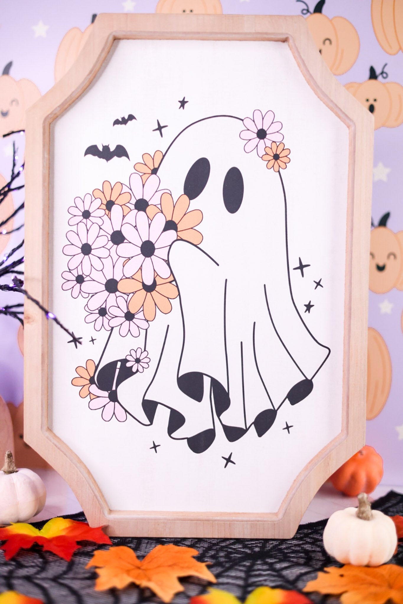 Boho Flower Ghost Wall Sign - Whiskey Skies - HANNA'S HANDIWORKS