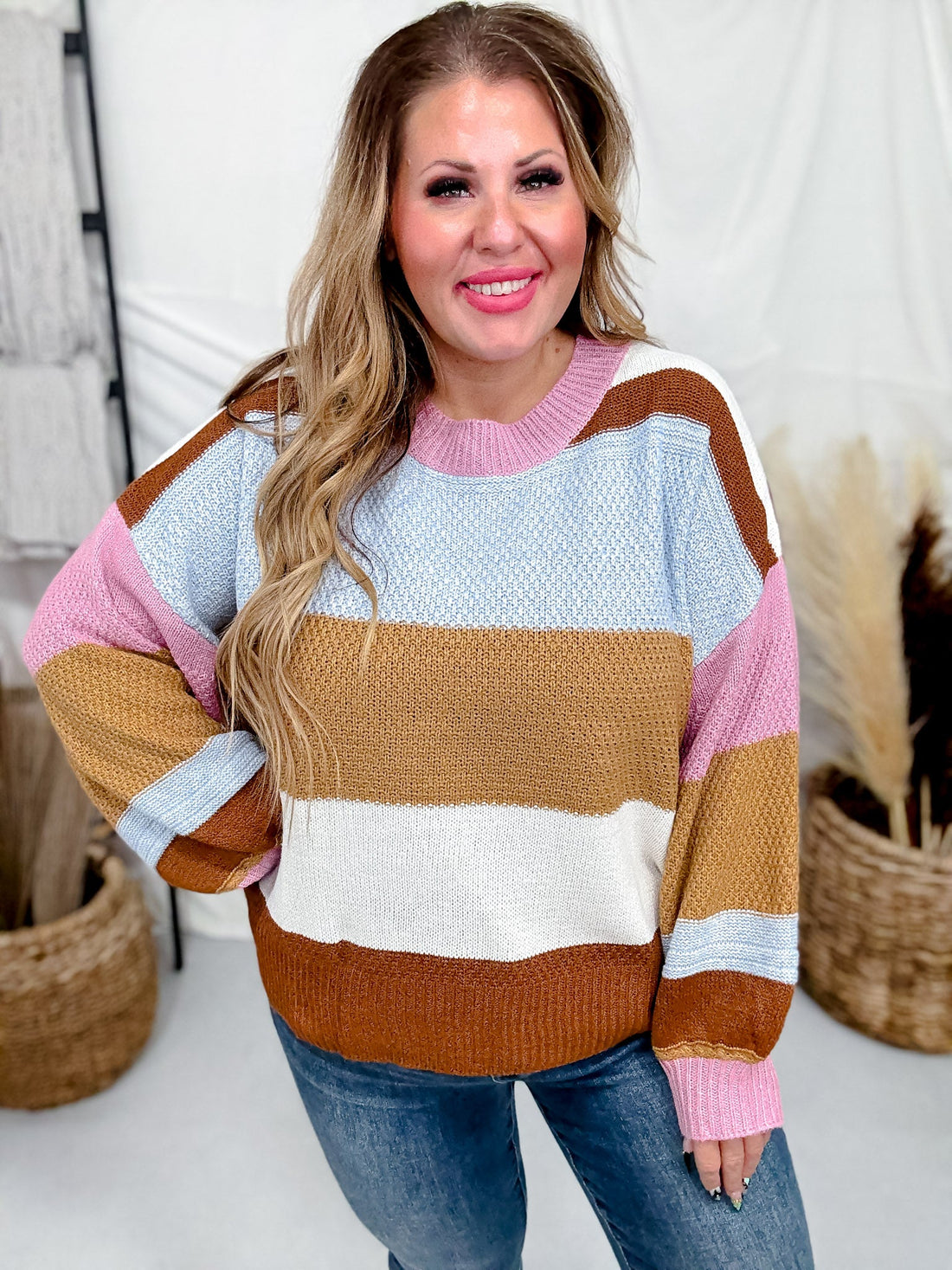 Bold Striped Color Block Sweater - Whiskey Skies - SEW IN LOVE