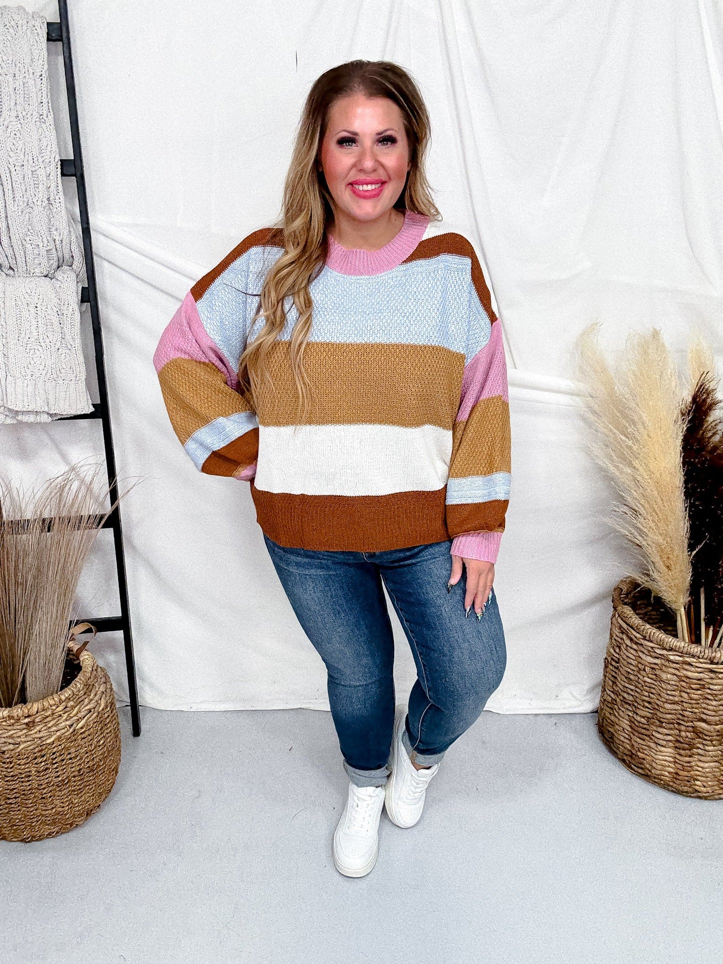 Bold Striped Color Block Sweater - Whiskey Skies - SEW IN LOVE