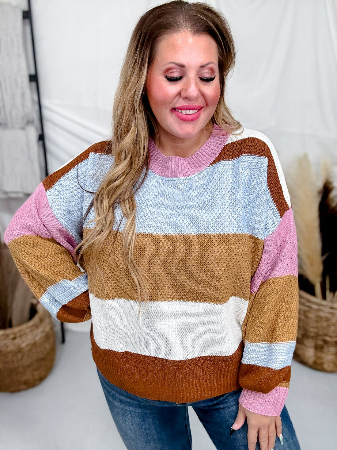 Bold Striped Color Block Sweater - Whiskey Skies - SEW IN LOVE