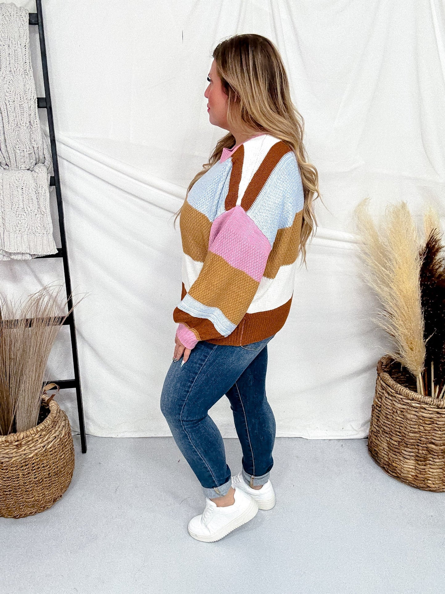 Bold Striped Color Block Sweater - Whiskey Skies - SEW IN LOVE