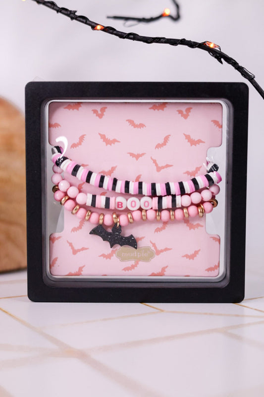Boo Halloween Bracelet Set Of Three W/ Bat Charm - Whiskey Skies - MUD PIE