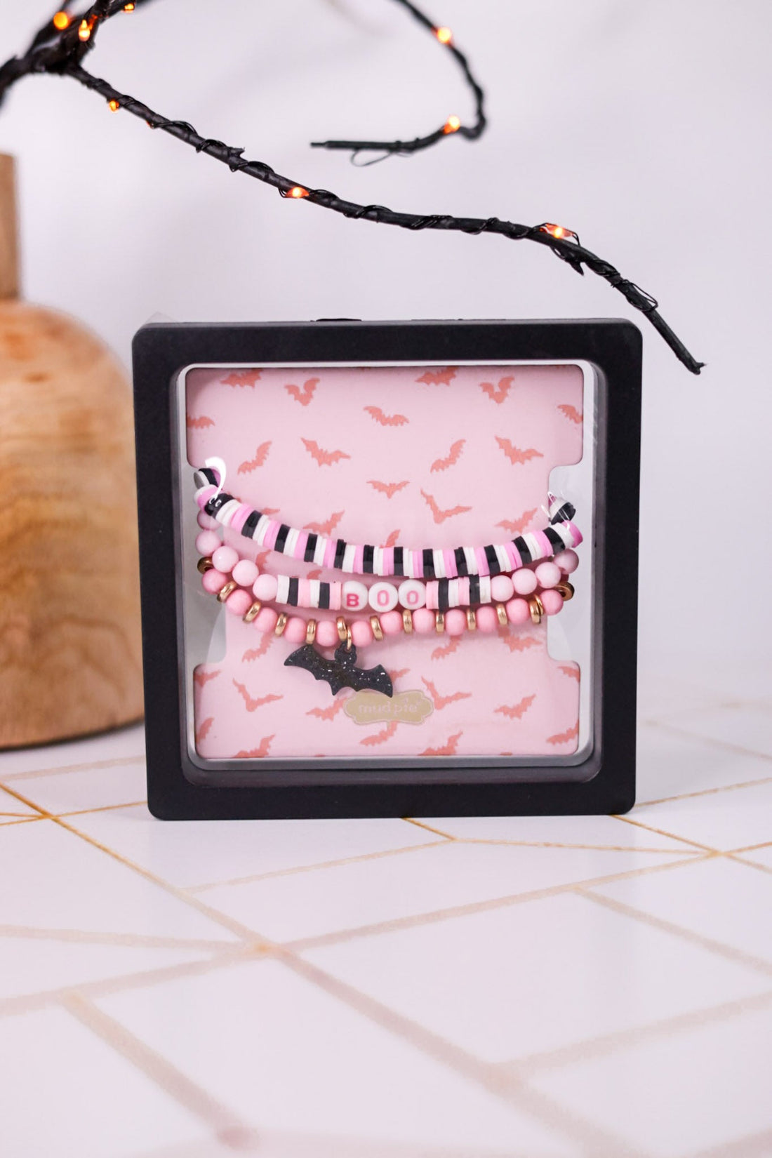 Boo Halloween Bracelet Set Of Three W/ Bat Charm - Whiskey Skies - MUD PIE