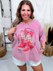 Boots Print Mineral Washed Short Sleeve Top - Whiskey Skies - BLUEVELVET