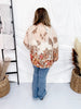 Border Floral Printed Chiffon Sheer Blouse W/ Balloon Sleeve - Whiskey Skies - EASEL