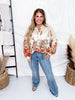 Border Floral Printed Chiffon Sheer Blouse W/ Balloon Sleeve - Whiskey Skies - EASEL