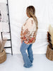 Border Floral Printed Chiffon Sheer Blouse W/ Balloon Sleeve - Whiskey Skies - EASEL