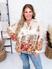 Border Floral Printed Chiffon Sheer Blouse W/ Balloon Sleeve - Whiskey Skies - EASEL