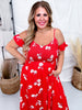 Botanical Garden Red Floral Print Maxi Dress W/ Cold Shoulder Sleeves - Whiskey Skies - DAVI & DANI