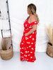 Botanical Garden Red Floral Print Maxi Dress W/ Cold Shoulder Sleeves - Whiskey Skies - DAVI & DANI
