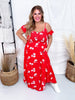 Botanical Garden Red Floral Print Maxi Dress W/ Cold Shoulder Sleeves - Whiskey Skies - DAVI & DANI