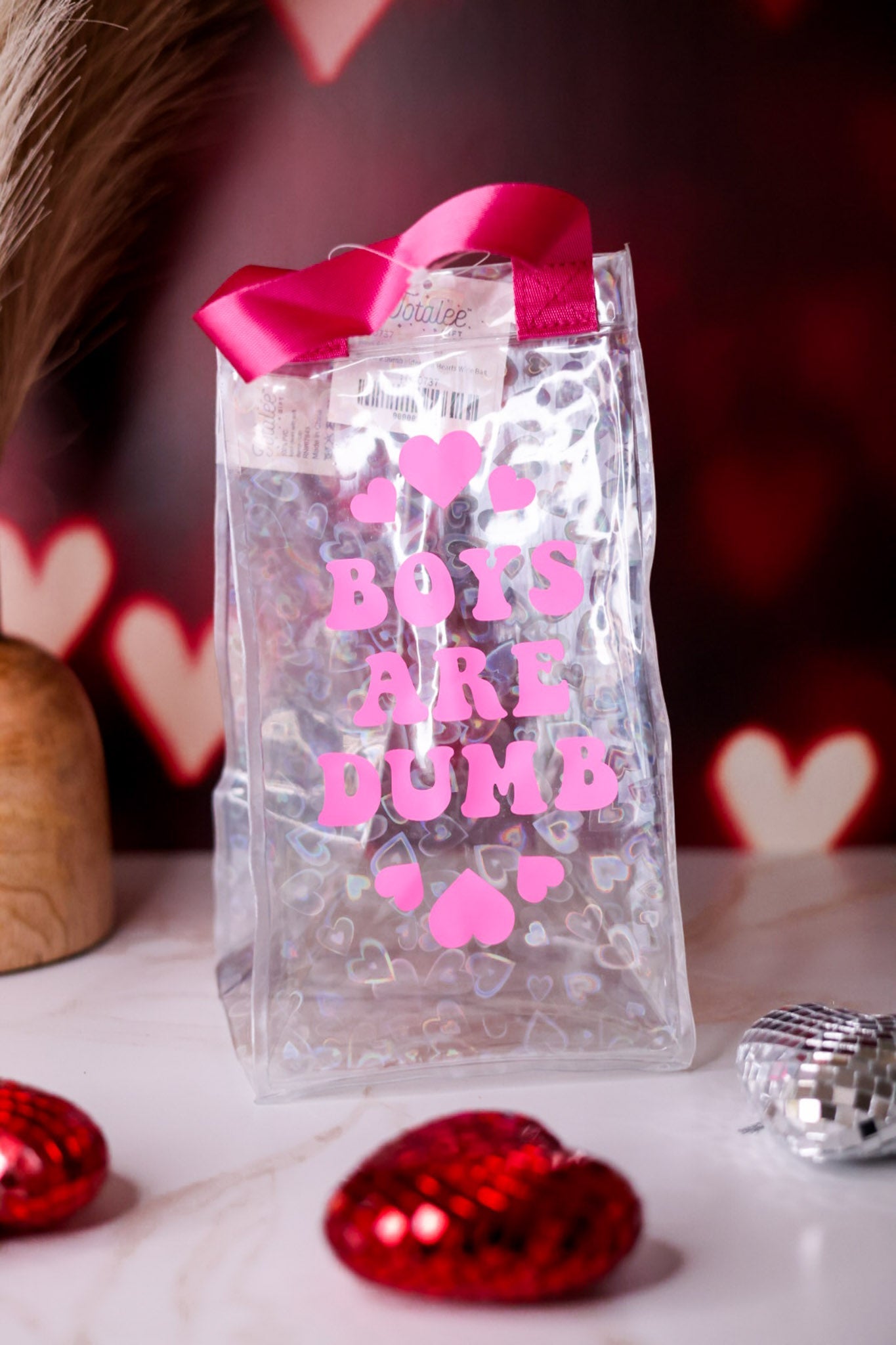 Boys Are Dumb Iridescent Hearts Wine Bag - Whiskey Skies - TOTALEE GIFT