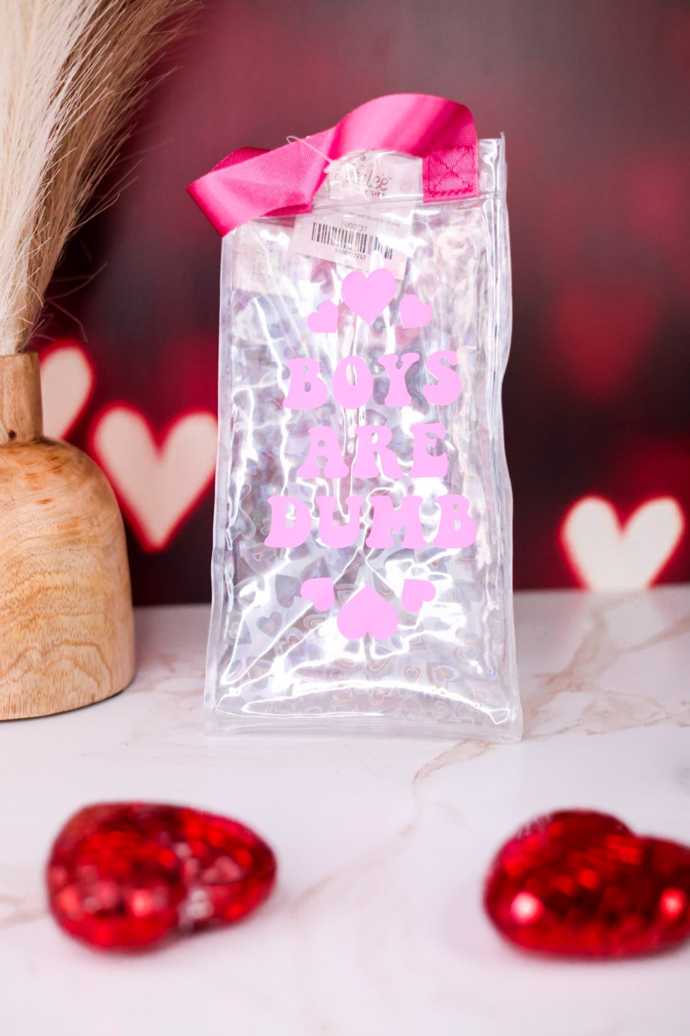 Boys Are Dumb Iridescent Hearts Wine Bag - Whiskey Skies - TOTALEE GIFT